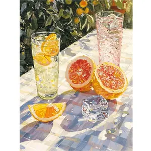 1pc New 5D DIY Diamond Painting Set - Summer Citrus Drinks, Full Round Acrylic Diamonds, Mosaic Art Craft, Frameless Wall Decoration, Suitable for Living Room, Bedroom, Office - Ideal Holiday Gift