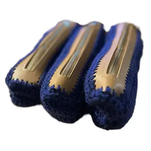 Crochet Zipper Bags - Thick Handcrafted Design for Storage & Purse Organization - Navy Blue with Gold Zippers - Perfect for Lunchboxes & Travel