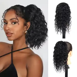Curly Ponytail Extension Drawstring Ponytail for Black Women 14 Inch Fake Ponytail Curly Synthetic Clip in Pony Tails Hair Extensions