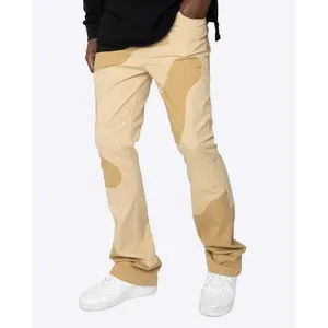 BEIGE MARBLE PRINT PANTS - Slim Fit Flare Design, Comfortable Fit, Made from Cotton and Spandex, Ideal for Men's Casual Wear