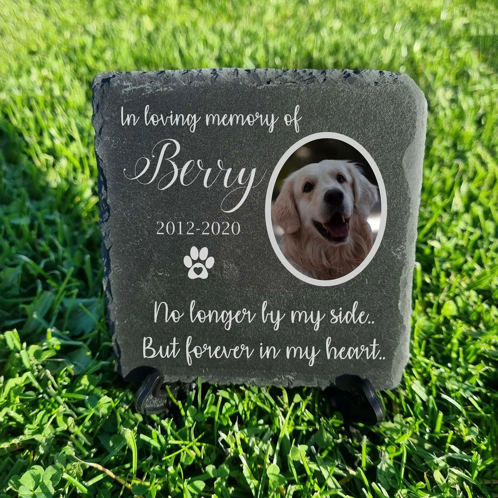 Personalized Pet Memorial Slate Plaque with Photo, Name & 6 Inches Real Dark Grey Granite - All-Purpose Garden Tribute, Pet Memorial Gift, Avoid Direct Sunlight