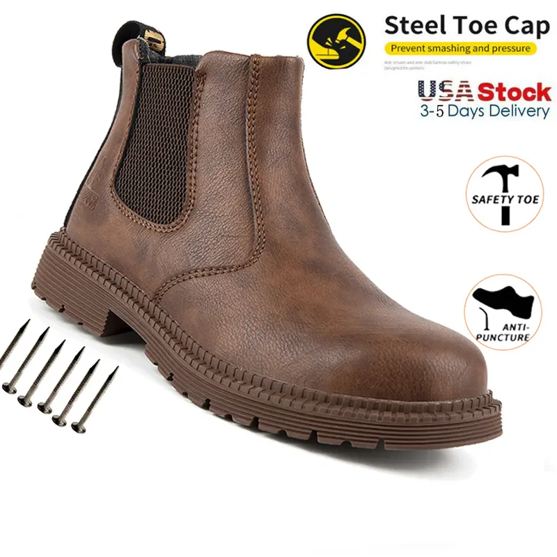 Men's High-Top Steel Toe Work Boots - Breathable Mesh Safety Shoes, Lightweight, Comfortable, Puncture-Proof, Durable, Slip-On, Casual, All Seasons, for Industrial & Outdoor Construction Workers, Workboots