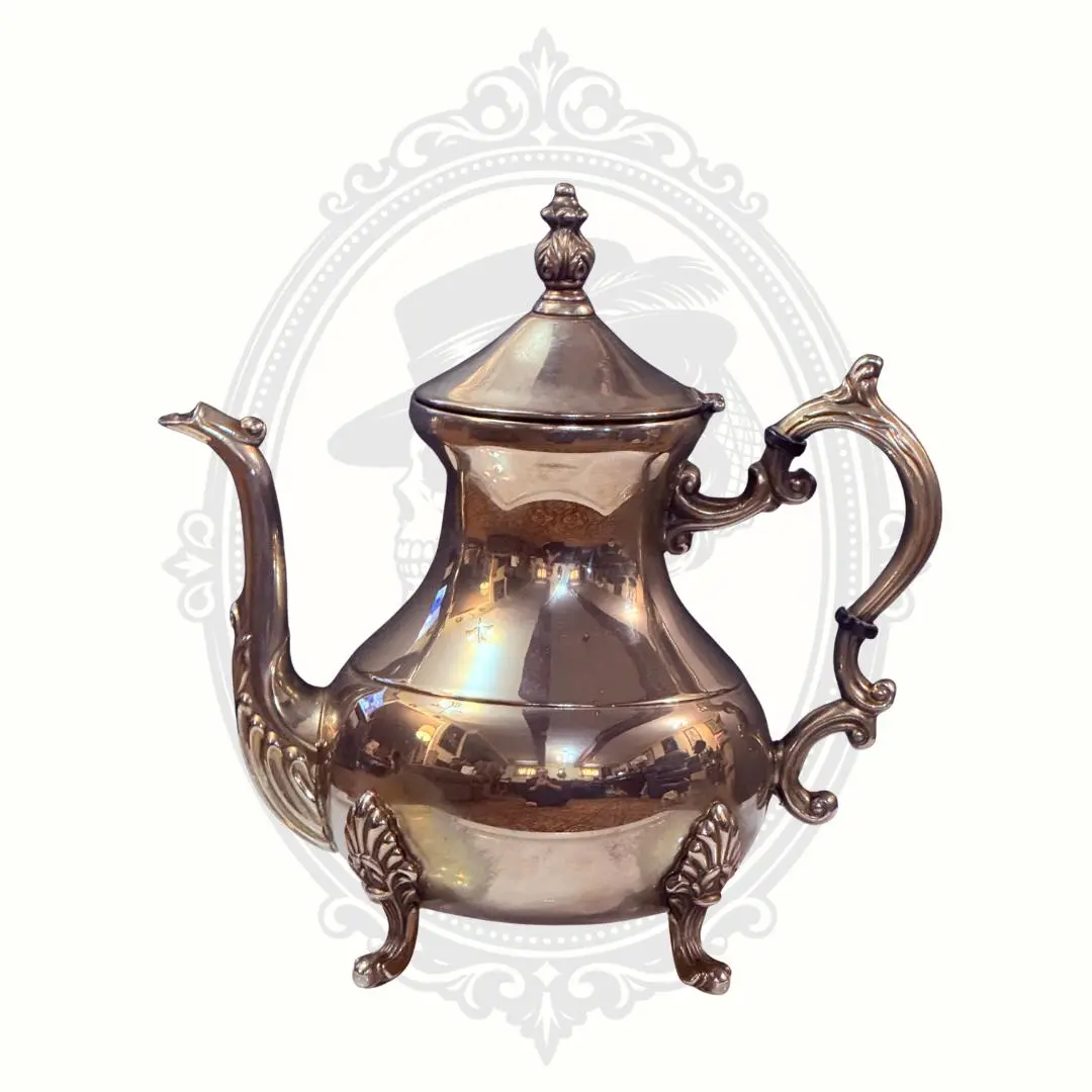 Vintage Silver-Plated Teapot with Claw Feet & Hinged Lid – Ornate Victorian Style