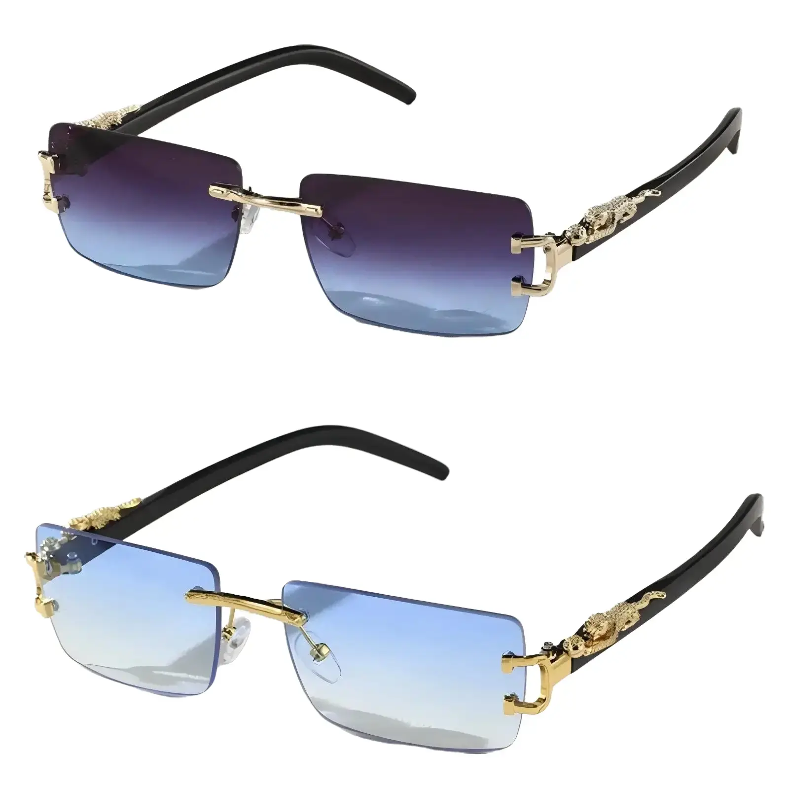 2 Pcs Frameless Rectangular Sunglasses, Personalized Trendy Eyewear, Minimalist Rimless Fashion Shades, Stylish Eye Accessories for Street Look, Daily Casual Life and Outdoor Occasions