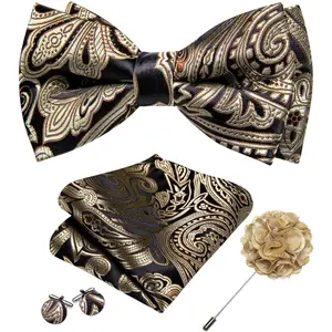 YOHOWA Mens Bow Tie Set Paisley Coloful Pre-tied Bowties Adjustable with Handkerchief Cufflinks Wedding Prom Party
