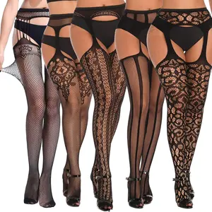 SOUTHRO 4 Pairs Fishnet Thigh High Garter Stockings Patterned Tights for Women,Garter Belt Set & Suspender Pantyhose for Girl