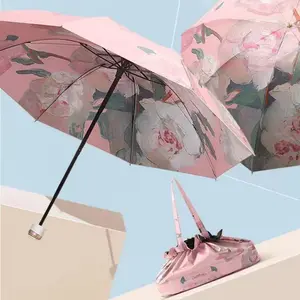 Floral Pattern Umbrella, 1 Count Manual Foldable Umbrella, Compact Waterproof Windproof Umbrella for Women & Girls, Home Supplies, Windproof Folding Umbrella