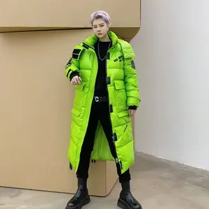 Winter Long Down Jacket Men's Light Luxury Fashion Shiny Waterproof White Duck Down Warm Jacket Women's Brand Ski Hooded Coat