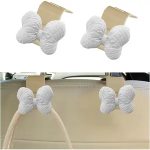 2 count  Headrest Hooks, Cute Bow Seat  Storage Hanger Holder for Purse Handbag Coat Grocery, Stylish Auto Interior Backseat Hook Organizer, Universal for SUV  Van (White)