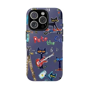 Pete The Cool Cat Phone Case Fun & Trendy Protective Cover Compatible with iPhone 17 16 15 14 13 12 11 Stylish Cartoon Design with Star Power & Glamorous Backdrop