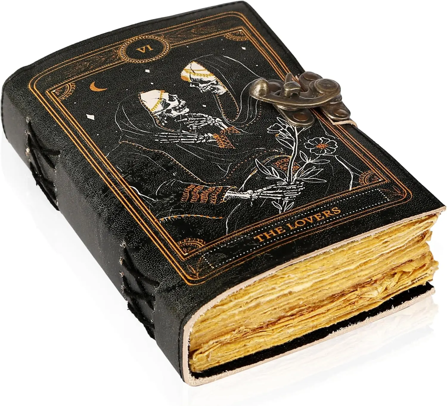 Book of Spells Leather Bound Journal Deckle Edge Paper Grimoire Printed Diary Third Eye  supply and  Spell Notebook Antique  Book for Men and Women (The Lovers)