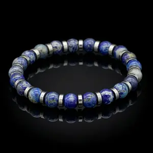 Men’s Lapis Lazuli Wristband with Silver Accents – Confidence, Focus & Quantum Luck