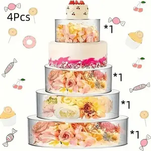 Set of 4 Acrylic Cake Stands, Transparent Refillable Cylindrical Wedding Cake Stand, Plastic Dessert Display Tower for Cupcakes, Clear Cupcake Stand