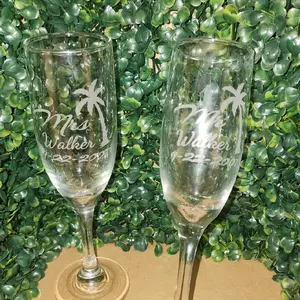 Personalized Celebration Glass Flutes for Honeymoon Wedding Anniversary Custom Engraved Glasses with or without Design for Event ,Dates & Messages, Toasting flutes
