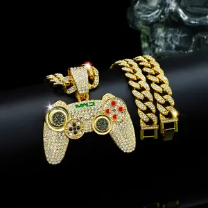 1pc Fashion Gold Tone Game Controller Pendant Necklace, Hip Hop Style Cuban Chain for Men, Suitable for Music Festivals, EDM, Parties and More