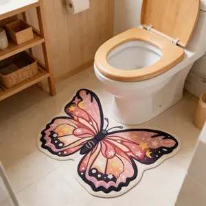 Star Moon Butterfly Bathroom Mat, Artistic Irregular Bedroom Rug, Soft Plush Carpet, Elegant Design, Suitable for Living Room, Balcony, Bathrooms