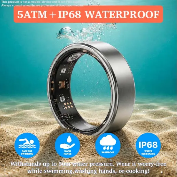 BRILO T07 Women's Titanium Smart Ring Health Tracker Smart Sports Device, Wearable Tech Gadget with Free App, Cordless Charging Case, Batteries, Figure & Fitness Metrics, Sleep Insights, Waterproof for iOS/Android, No Monthly Fee, Smart Sports Devices