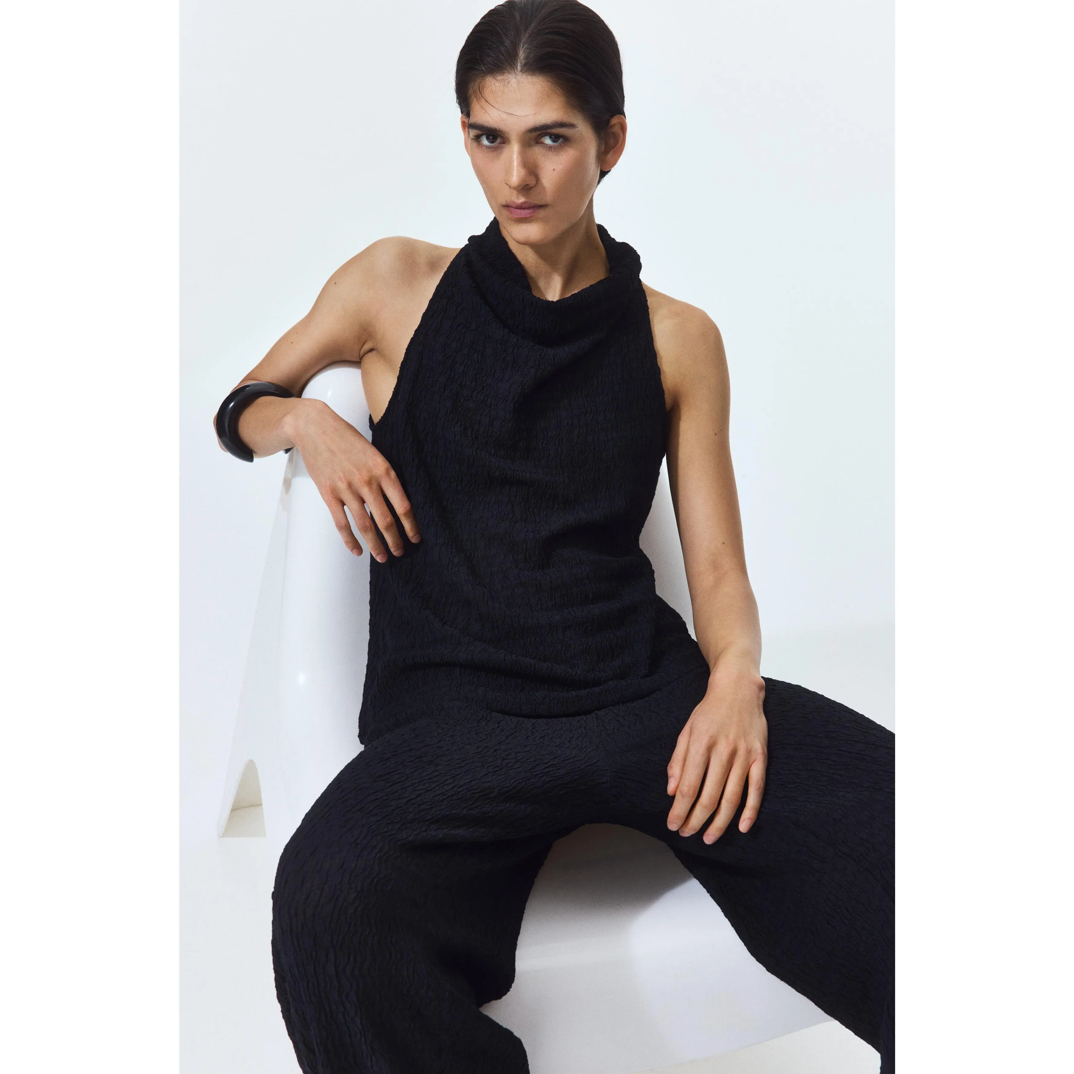 H&M Crinkled cowl-neck top
