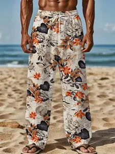 Blue and white maple leaf silhouette refreshing simple and casual long pants