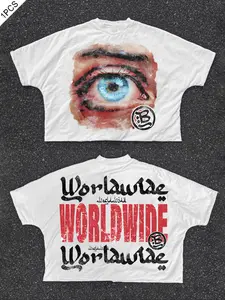 Men's Eye Print Round Neck Crop Tee, Casual Style Tee, Loose Casual Short Sleeve T-shirt for Daily Wear, Men's Top for Summer, Tropical