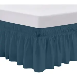 14 inch Drop Wraparound Bed Skirt Queen Size - No Lifting Required, Elastic Strap, Classic Gathered Styling Dust Ruffle, Fade Resistant - Teal
