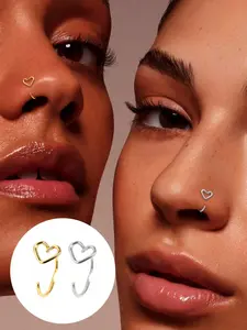 Women's Stainless Steel Heart Design Nose Ring Piercing Jewelry Set, Lip and Septum Studs, Simple Elegance, Daily Wear
