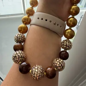 Women's Brown Chunky Beaded Statement Necklace, Rhinestone Bubble Necklace