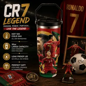 1 Pc 30oz Cristiano Ronaldo Portugal Soccer Insulated Mug, Double Wall, Leak-Proof Lid, Hot Drinks Stay Warm 12H, Cold Drinks Stay Cold 24H, Perfect Fan Gift, Stylish & Durable, Ideal for Daily Use, Office, Gym, Travel, Outdoor Activities