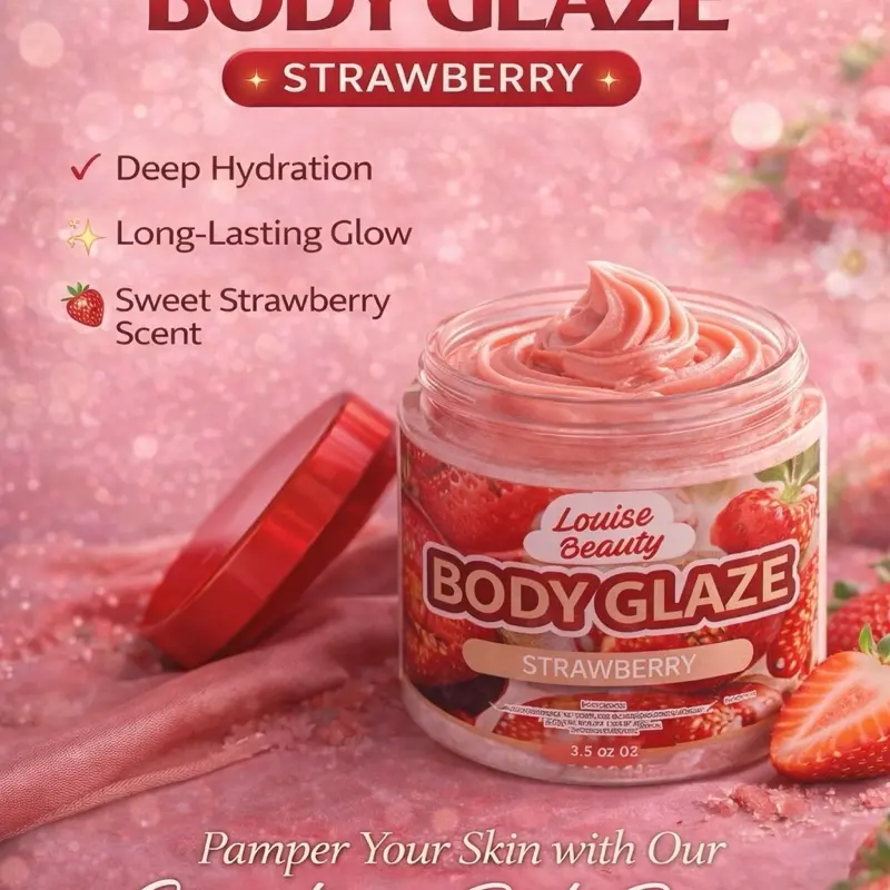 Louise Beauty Body Glaze – Hydrating Glow Body Butter (Strawberry  / Vanilla ) | Soft, Smooth & Radiant Skin 3.5 oz.