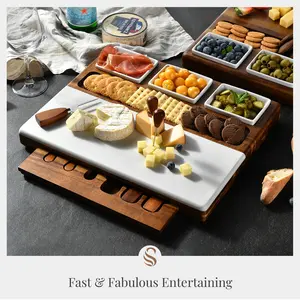 Personalized Shanik Wood and Marble Charcuterie Board Set, Cheese Board Set Includes 3 Ceramic Bowls & Cheese Knives, Gift for Any Occasion Cutlery Tableware