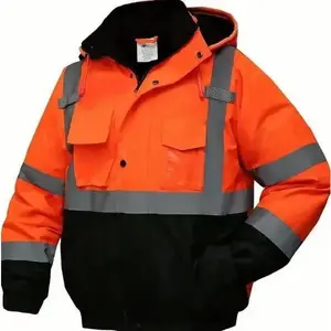 High Visibility Reflective Waterproof Safety Jacket for Men with Pockets Black Work Construction Coats for Winter Cold Weather True to Size Fit