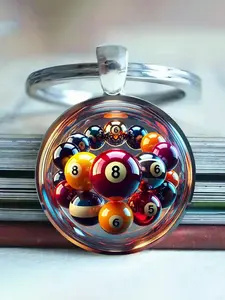 Lively Billiards-Themed Keychain, Alloy Material, Colorful Pool Ball Design, Durable Alloy Glass, Ideal for Home, Office, Gifts