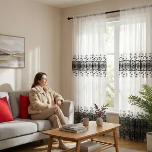 2 Panels 52x84 inches is made of cross-grain fabric and combines water-soluble embroidery technique. The hollowed-out floral pattern has a three-dimensional effect FT555 cortinas para salas，curtains for bedroom