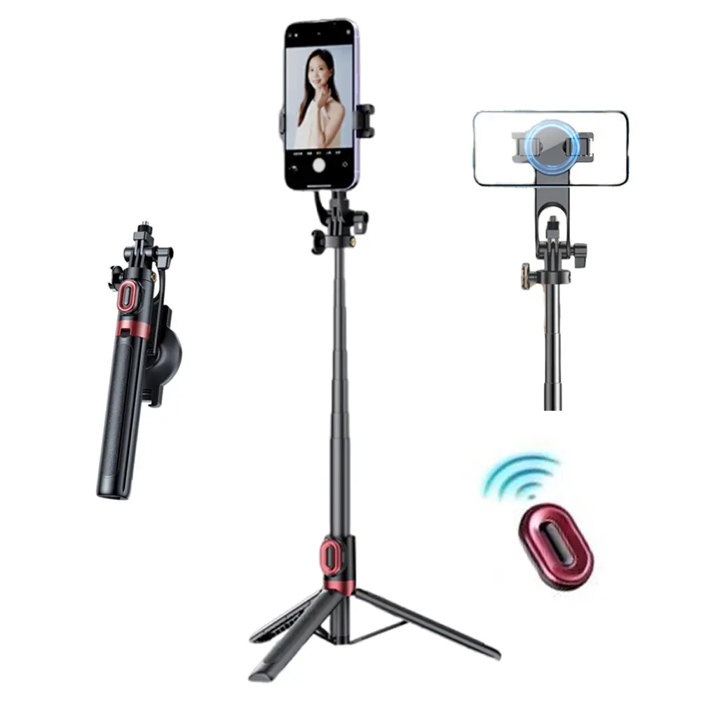 51" Magnetic Phone Tripod for All Phones,Selfie Stick for Magsafe with Remote Control and Phone Holder,360° Rotatable Travel Phone Tripod Stand with light,Solidest Phone Stand Compatible with iPhone/Android