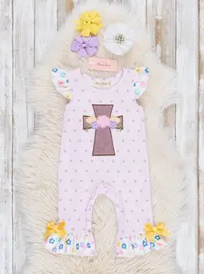 Floral Cross Easter Ruffle Romper