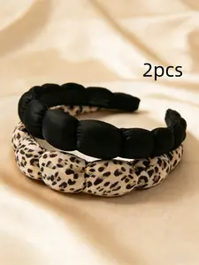 2-Pack Leopard Print Hair Bands, Makeup Hair Clips for Women, Ideal for Facial Care, Spa Gifts, Parties, Casual Outing, Lightweight Headbands
