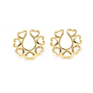 PVD Gold Adjustable Tribal Heart Clip On Nipple Ring Surgical Steel Non Piercing Jewelry - Sold as Pair