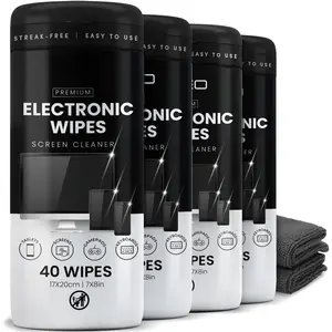 Wipes Streak-Free for Screen Cleaner &  Watch [4 Pack x 40] TV Screen,  TV, Computer Screen, Laptop, Phone, Tablet, and Electronics devices - Microfiber Cloth Included [160 Wipes]