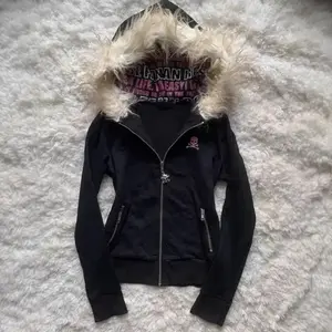 Gothic Style Hooded Cardigan Letter Print Women's Thickened Winter Coat Fur Collar Design Zipper JacketGIFT7