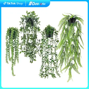 Outdoorfun 4 Packs Fake Hanging Plants Artificial Decor Faux Potted Greenery Hanging Plants Indoor for Room Home Shelf Outdoor Decor