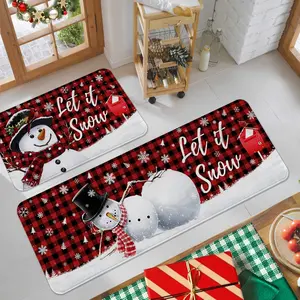 2/3pcs Christmas decoration style kitchen mats, Christmas snowman pattern home restaurant decoration long mats, comfortable soft non slip mats, kitchen mats, soft hallway carpets, laundry room mats,