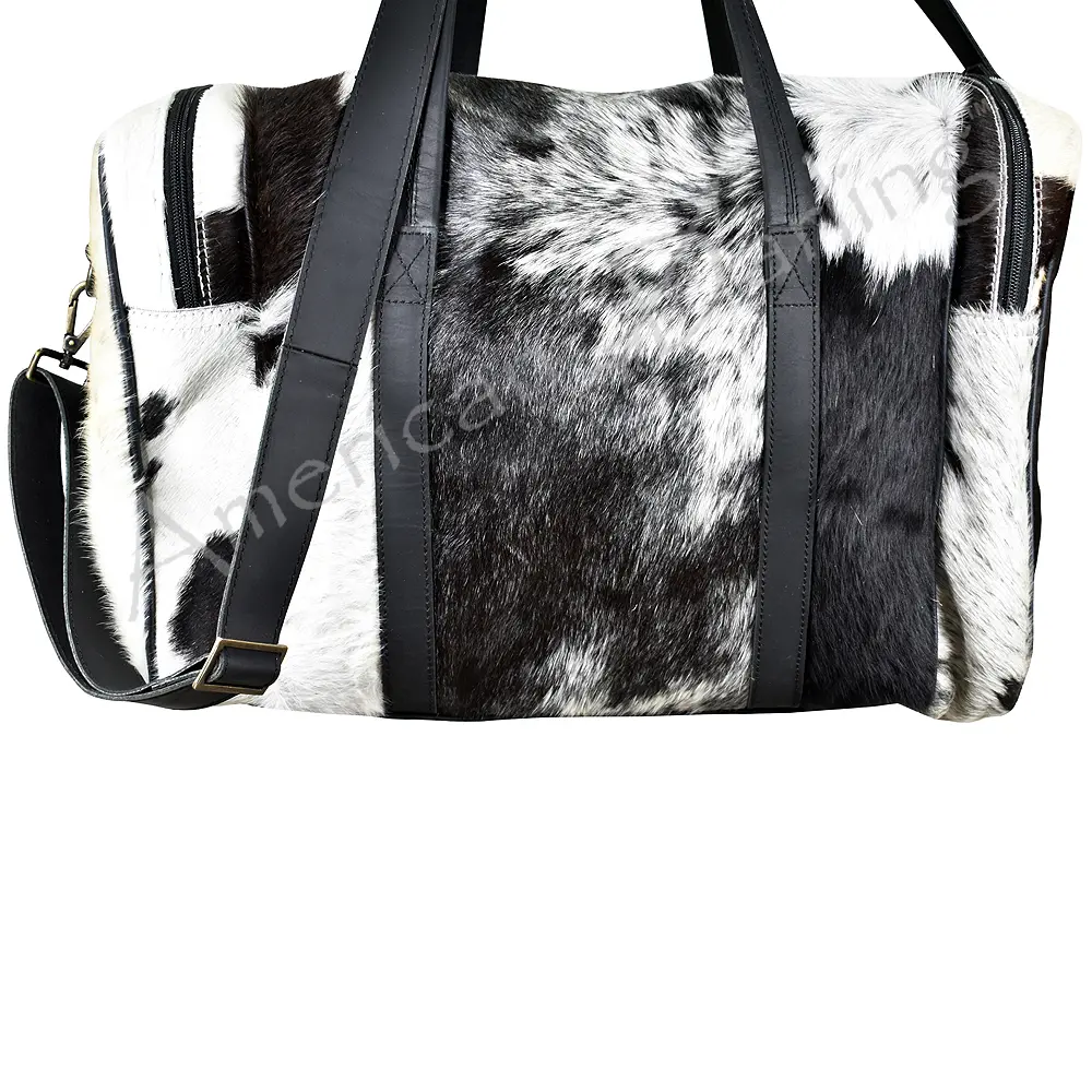 American Darling Duffel Bag, Hair-On Cowhide and Genuine Leather, Large Western Travel Tote, Vegetable-Tanned Full Grain Leather