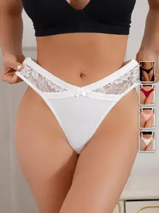 Bridal Lingerie Thong Contrast Lace Sheer Mesh Honeymoon Romantic Night