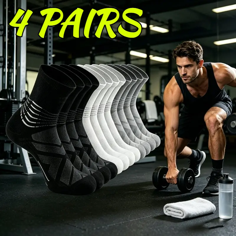 4 Pairs Cotton Compression Crew Socks with Ankle Stabilization, Compression Athletic Socks for Women & Men, Ideal for Running, Hiking, Performance Sports Socks