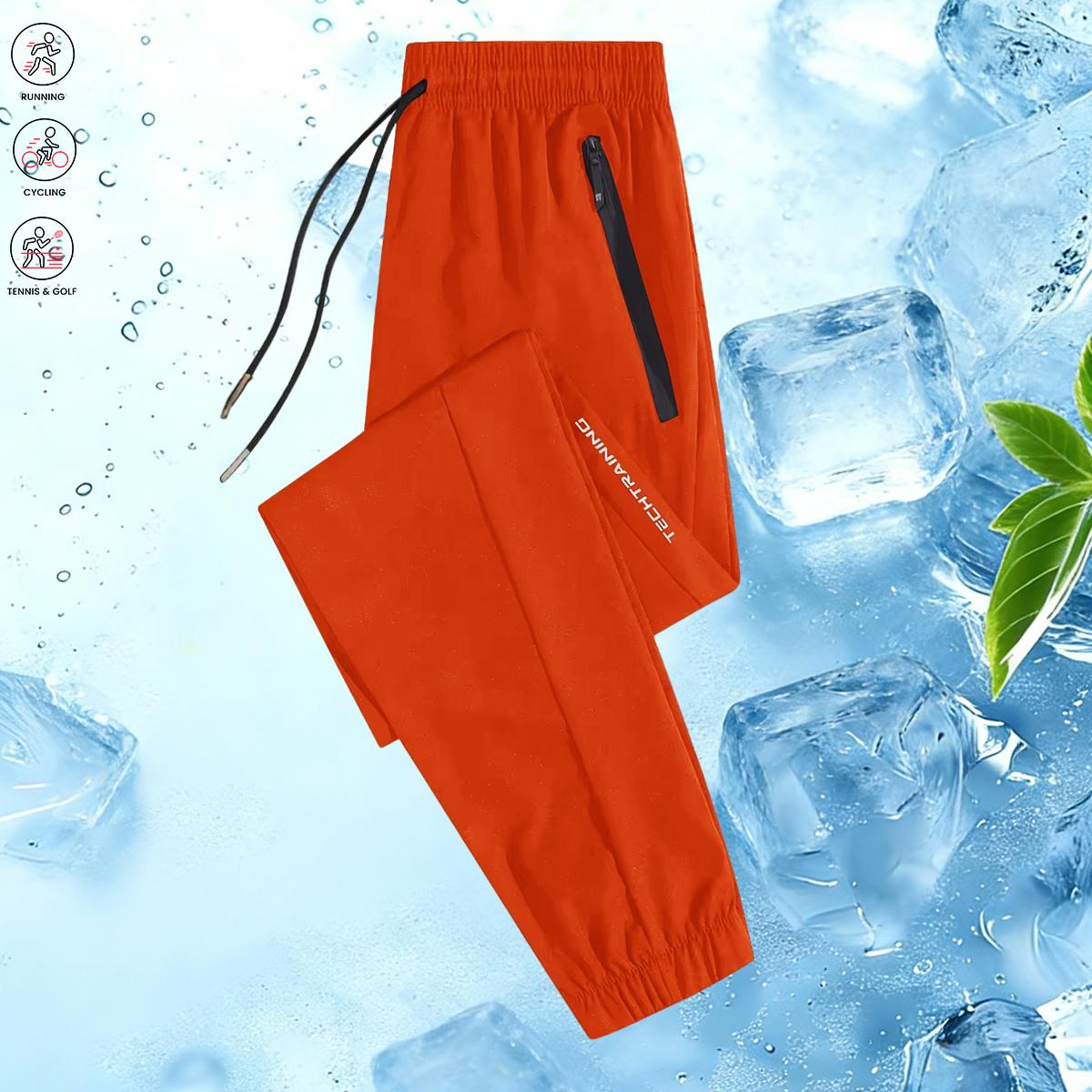 Men's Ice Silk Joggers - Breathable Mid-Elastic Fabric, Elastic Waistband Design, Straight-Leg with Pockets - Solid Color Outdoor Casual Sports Pants, Machine Washable, Comfort Fit, Versatile Style, Durable Material, Perfect for Gym Enthusiasts, Athletic
