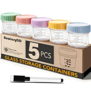 5 Pack Glass Food Storage Containers, 4 oz Leakproof Food Jars with Lids, Small Glass Food Containers for Infant  Food, Freezer & Microwave Safe