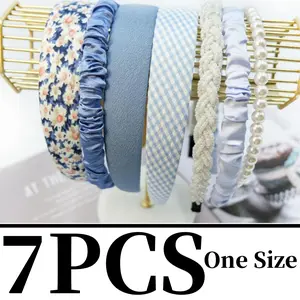 7PCS Different Fashion Headbands for Women,Non Slip Flower Headband,Cute Pearl Headbands for Girls,Vintage Wide Headband for Women,Bandana Hair Accessories Set (Blue) outdoor exercise clothing