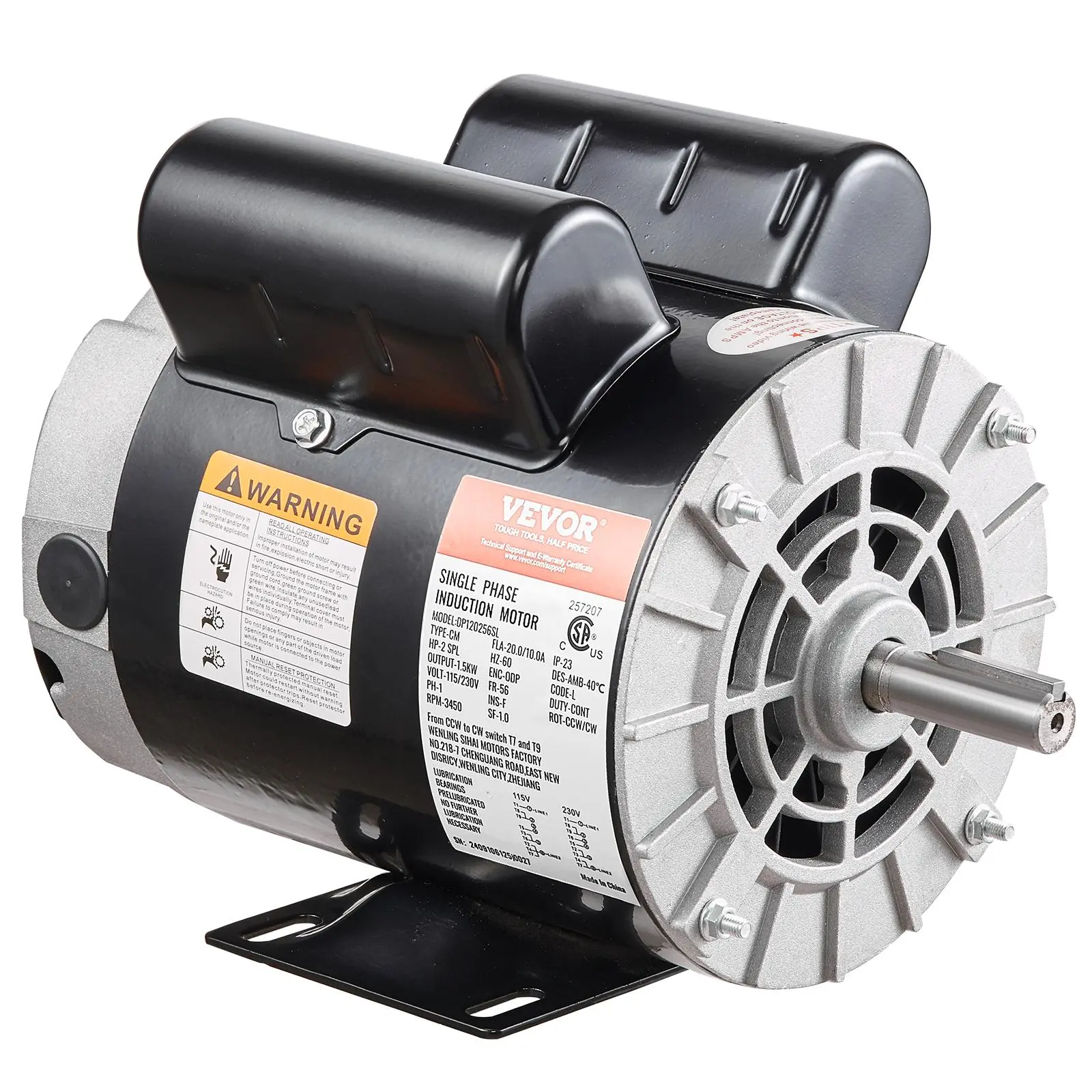【summerfinds】VEVOR 2HP SPL Air Compressor Electric Motor, 115/230V, 20/10 Amps, 56 Frame 3450RPM, 5/8" Keyed Shaft, 1.88" Shaft Length, Single Phase, CCW/CW (Factory Setting is CCW),father'sdaygifts