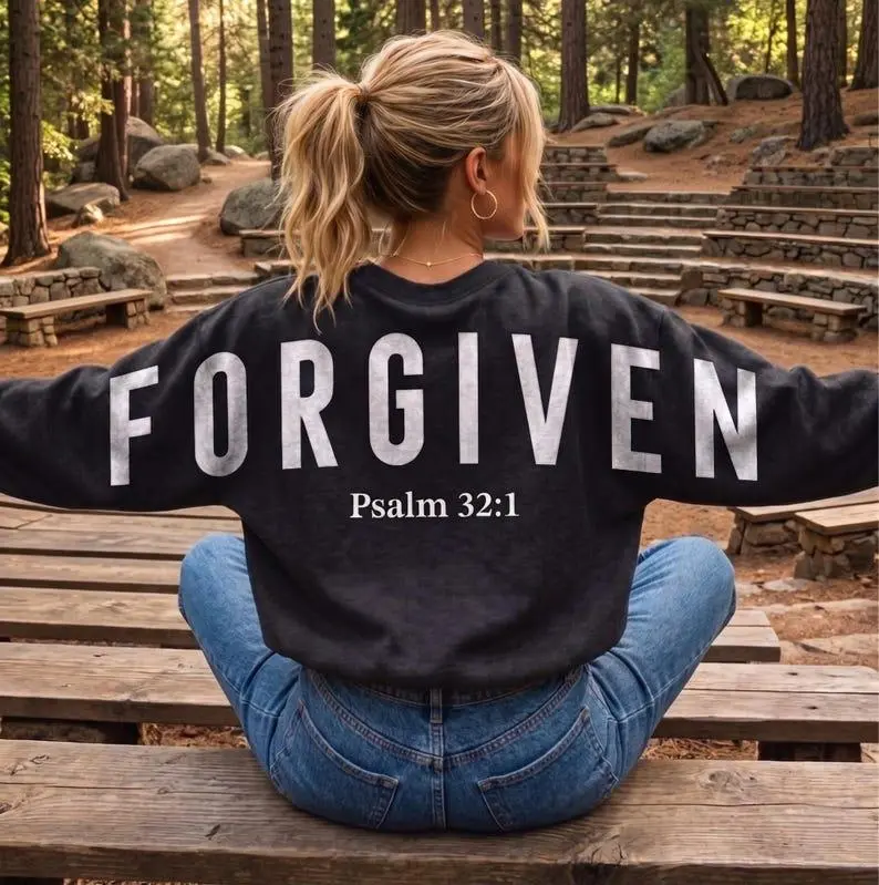 Forgiven Scripture Inspired Hoodie, Vintage Faith Graphic Sweatshirt, Inspirational Christian Typography, Spiritual Streetwear Pullover, Unisex Casual Gift