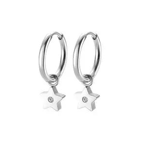 Stately Steel Stainless Steel Star CZ Dangle Earrings